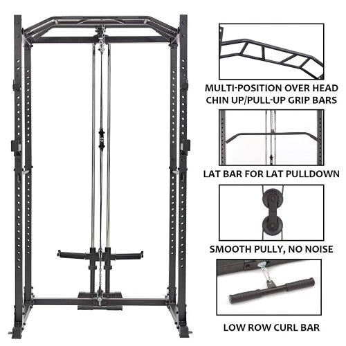 Power Cage, 1200LB Capacity Squat Rack with Cable Crossover Machine Power Rack with LAT Pull Down Attachments for Strength Training, Home, Gym - 1020160-162 Power Cage, 1200LB Capacity Squat Rack with Cable Crossover Machine Power Rack with LAT Pull Down Attachments for Strength Training, Home, Gym - 1020160-162